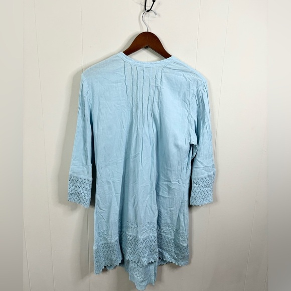 Soft Surroundings crochet gauzy button down tunic dress blouse size M pintuck - Picture 6 of 6